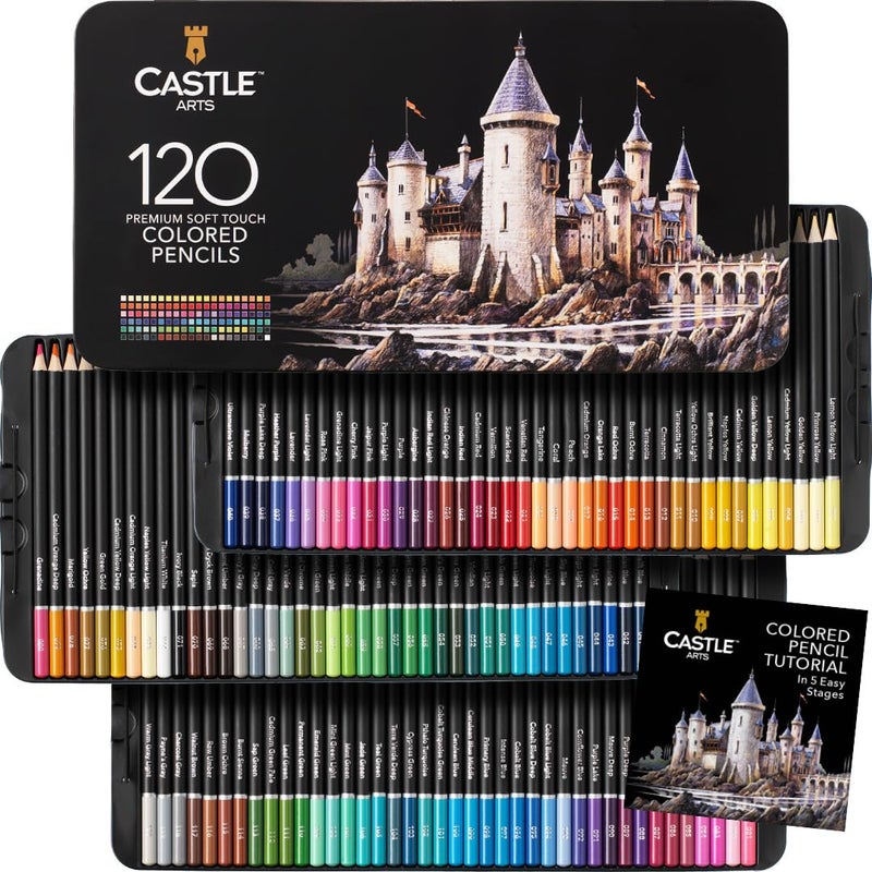 Castle Art Supplies Colored Pencils Set | 120 Premium Soft Core Coloring Pencils for Adults | Organized in Presentation Tin Case - Image 1