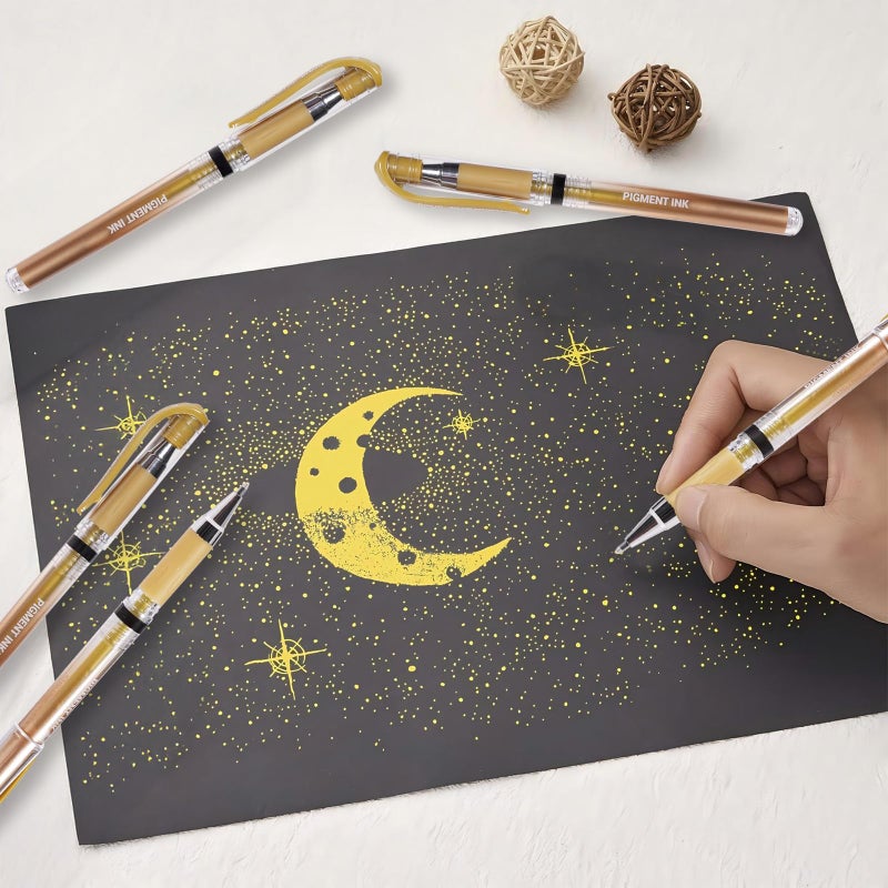 IOMDRWU Gold Gel Pens, 1.0mm Gold Gel Ink Pen Set, Opaque Ink, for Writing, Black Paper Drawing, Sketching, Card Making, Art Highlight & Artists Drawing, 3 Pack - Image 4