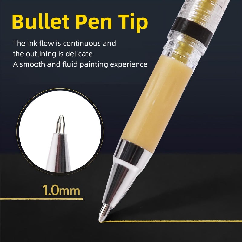 IOMDRWU Gold Gel Pens, 1.0mm Gold Gel Ink Pen Set, Opaque Ink, for Writing, Black Paper Drawing, Sketching, Card Making, Art Highlight & Artists Drawing, 3 Pack - Image 3