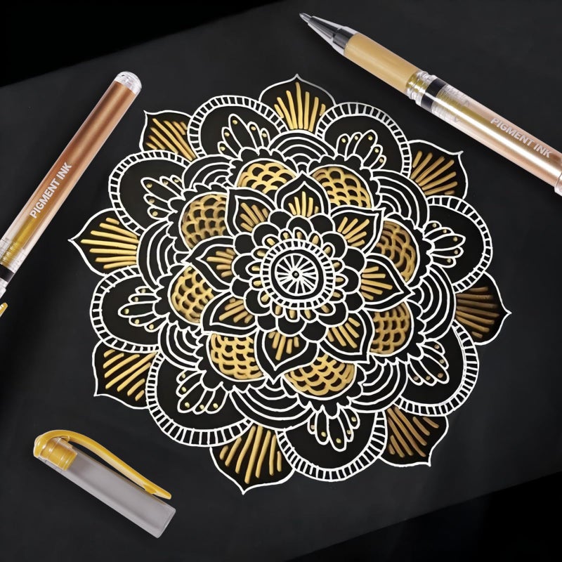 IOMDRWU Gold Gel Pens, 1.0mm Gold Gel Ink Pen Set, Opaque Ink, for Writing, Black Paper Drawing, Sketching, Card Making, Art Highlight & Artists Drawing, 3 Pack - Image 2