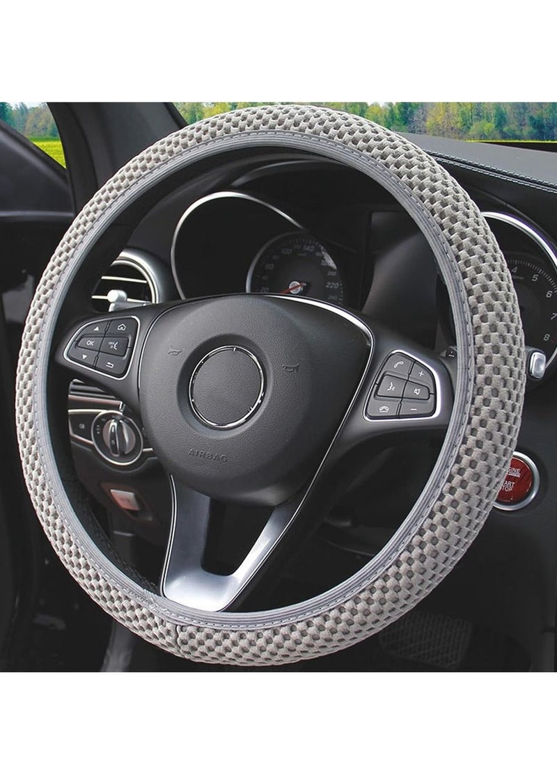 Car Steering Wheel Cover, Elastic Stretch Breathable Microfiber Ice Silk Anti Slip Car Wheel Protector Fit Most of Cars,Universal 36-38cm.Grey - Image 1