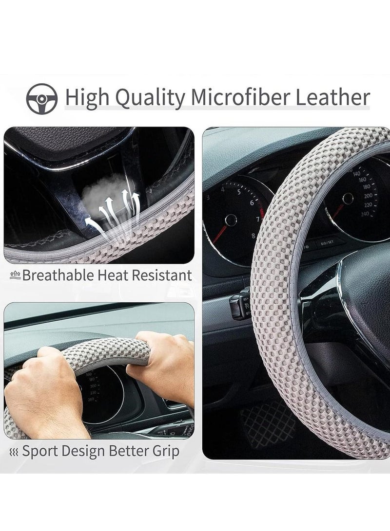 Car Steering Wheel Cover, Elastic Stretch Breathable Microfiber Ice Silk Anti Slip Car Wheel Protector Fit Most of Cars,Universal 36-38cm.Grey - Image 3