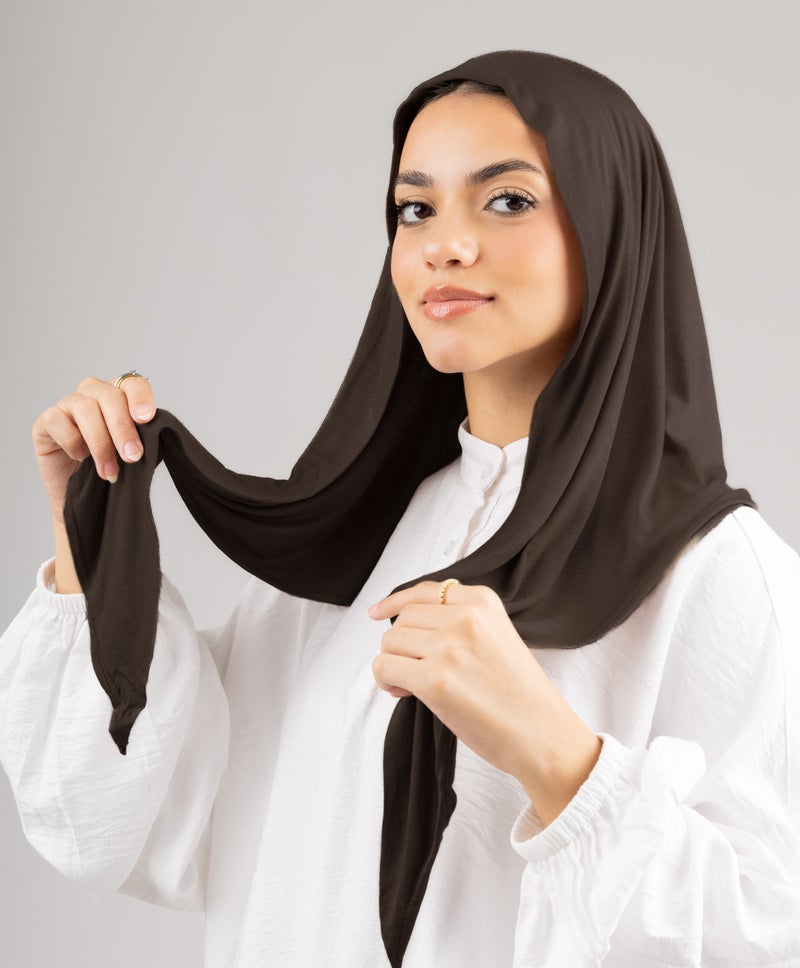 طرحة كتان ليكرا فاخرة بني غامق