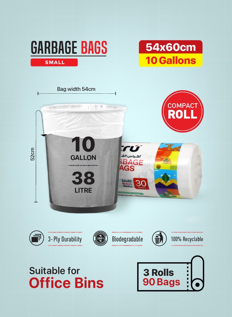 Tru Pack of 3 - Garbage Bags Compact Roll White10 Gallon, 54x60cm, Small (Office bins) - 30 bags x 3 white - Image 4