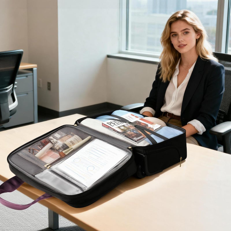 Arcoyard Rolling Laptop Bag, Large Rolling Briefcase for Women with Waterproof Pocket, 17.3 Inch Computer Bag Laptop Case with Wheels, Roller Work Bag for Office Travel Business Teacher, Black Purple - Image 2