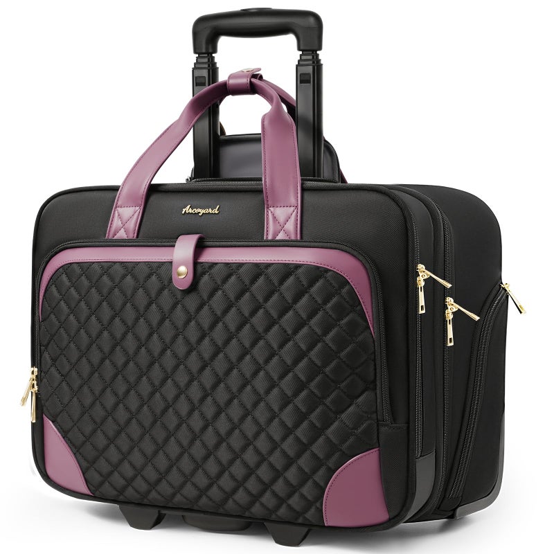 Arcoyard Rolling Laptop Bag, Large Rolling Briefcase for Women with Waterproof Pocket, 17.3 Inch Computer Bag Laptop Case with Wheels, Roller Work Bag for Office Travel Business Teacher, Black Purple - Image 1