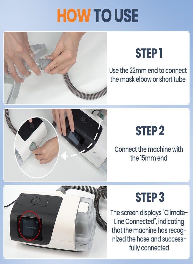 خرطوم هواء Climate Line مُحسّن، متوافق فقط مع Airsense 11 و Aircurve 11، غير متوافق مع Airsense 10 - خرطوم بديل قابل لإعادة الاستخدام من IDEAR بطول 6.5 قدم، مستلزمات CPAP عالية القيمة - Image 4