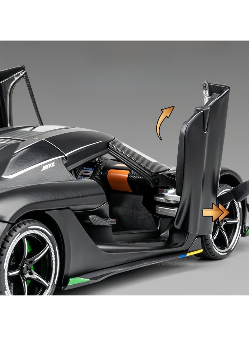 Chenghai car to 1:24 Koenigsegg jesko alloy car model sound and light pull back children's toy car model (black)  - Image 4