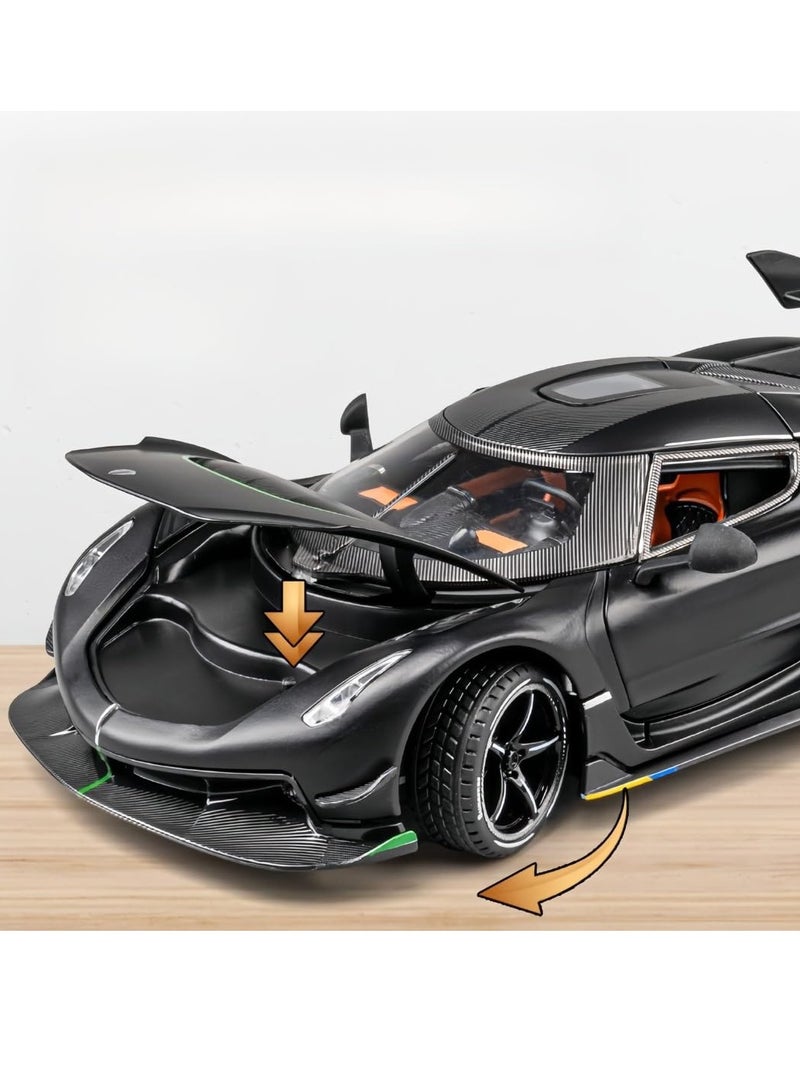 Chenghai car to 1:24 Koenigsegg jesko alloy car model sound and light pull back children's toy car model (black)  - Image 3