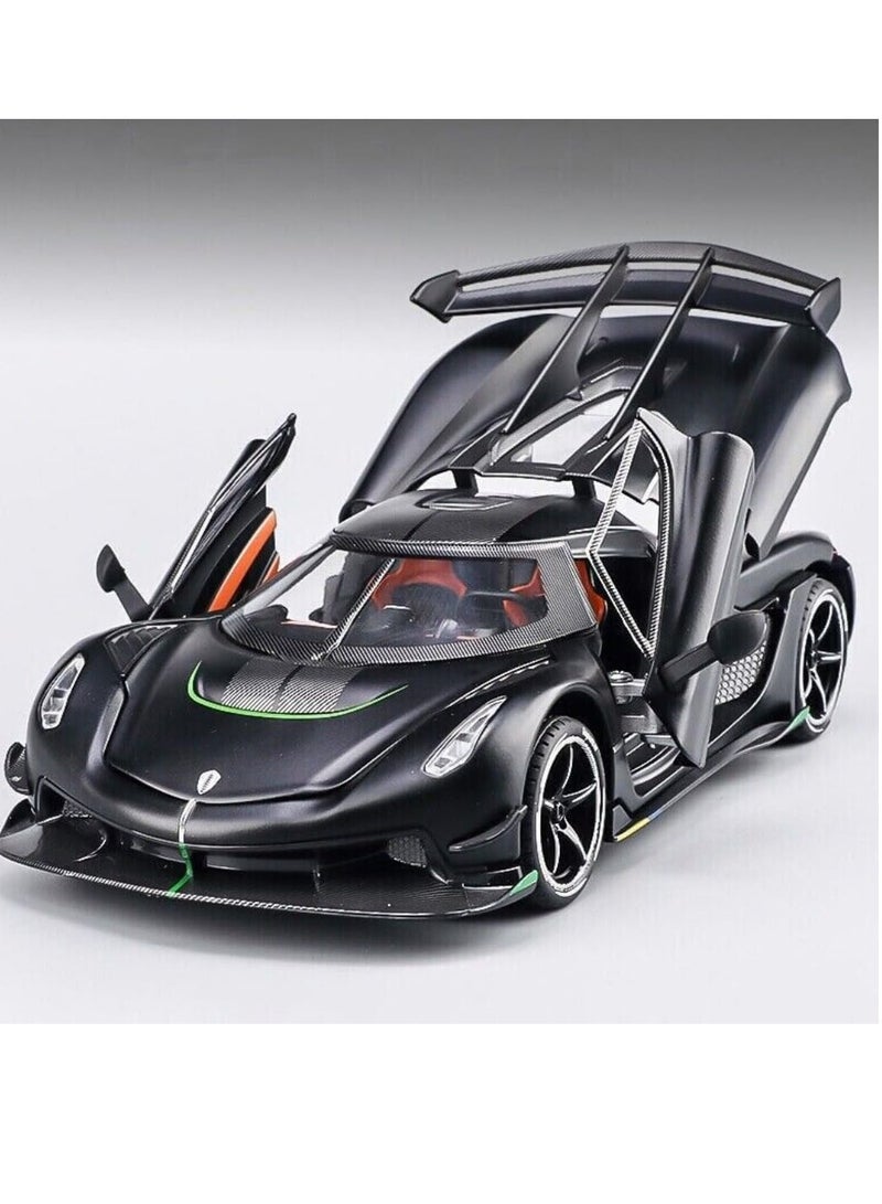 Chenghai car to 1:24 Koenigsegg jesko alloy car model sound and light pull back children's toy car model (black)  - Image 5