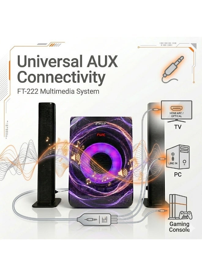 FIRST FT-222 Speaker Professional 2.1 Home Theater System | 80W RMS Power - Bluetooth, USB/SD, AUX, Radio,Remote Control - Image 5