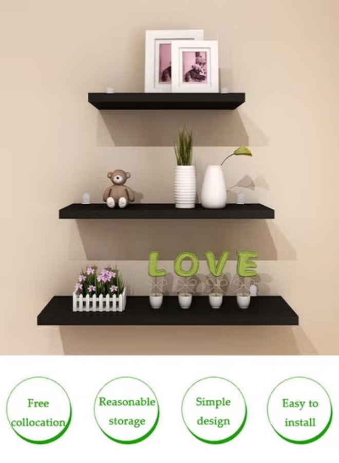 DUNISO 3 Pieces of Wall mounted floating shelves, Wall Mounted Storage Rack, Photo & Vase Display Shelf, Wall Decor,,Invisible Brackets Modern Faux Wood Storagefor Bedroom, Living Room, Bathroom, Kitchen, Office and More  - Image 4