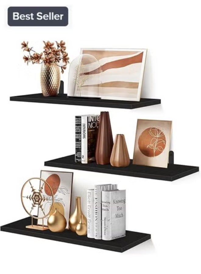 DUNISO 3 Pieces of Wall mounted floating shelves, Wall Mounted Storage Rack, Photo & Vase Display Shelf, Wall Decor,,Invisible Brackets Modern Faux Wood Storagefor Bedroom, Living Room, Bathroom, Kitchen, Office and More  - Image 1