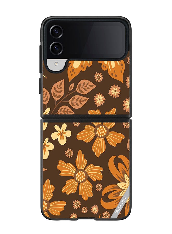 VR CREATIVE Protective Case Cover For Samsung Galaxy Z Flip4 Brown Flowers Design Multicolour - Image 1