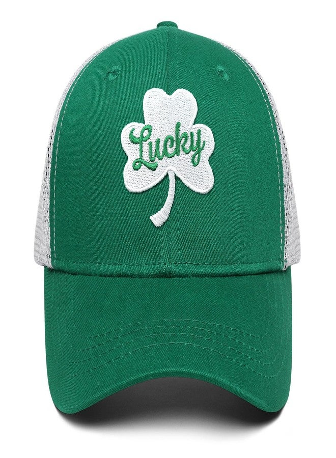 Kuyuayee St Patricks Day Embroidered Trucker Hat for Men and Women Saint Pattys Shamrock Adjustable Washable Baseball Cap Gifts - Image 1