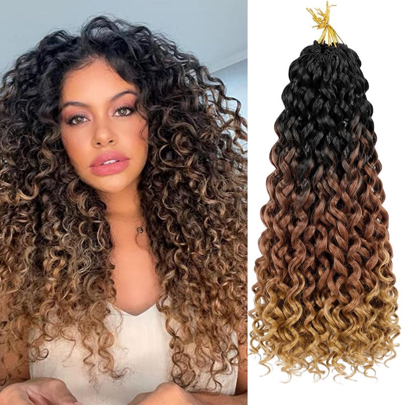 إييريا 7 عبوات من شعر الحياكة GoGo Curl، طول 18 بوصة، شعر حياكة مجعد للنساء، مثالي للشواطئ، بتموجات مائية وتموجات عميقة، تسريحات شعر حياكة، إضافات شعر صناعية (18 بوصة، الألوان T1B/30/27) - Image 1