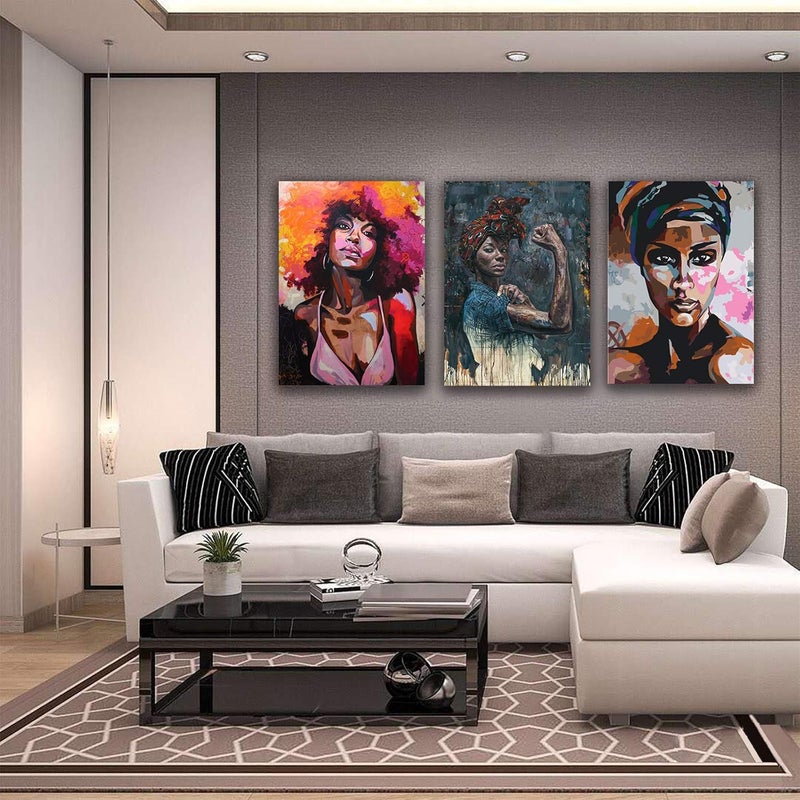 Ecyanlv African American Woman Canvas Wall Art Set - Image 3