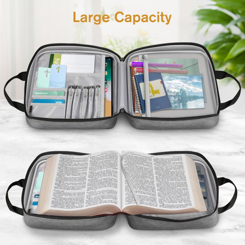 FINPAC Extra Large Bible Cover, Carrying Book Case Church Bag Bible Protective with Detachable Shoulder Strap & Zippered Pocket, Gift for Men Women, Gray - Image 3