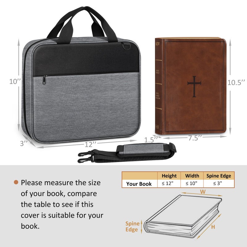 FINPAC Extra Large Bible Cover, Carrying Book Case Church Bag Bible Protective with Detachable Shoulder Strap & Zippered Pocket, Gift for Men Women, Gray - Image 5