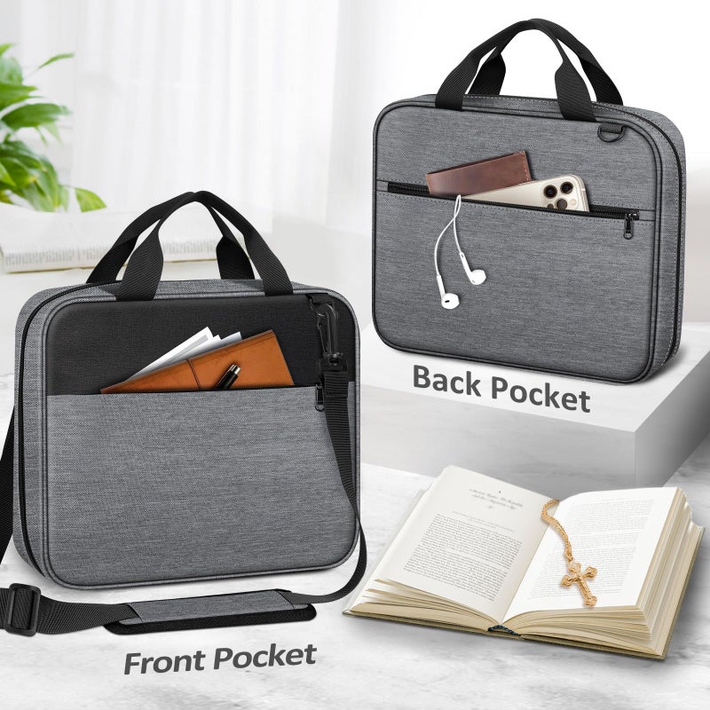 FINPAC Extra Large Bible Cover, Carrying Book Case Church Bag Bible Protective with Detachable Shoulder Strap & Zippered Pocket, Gift for Men Women, Gray - Image 4