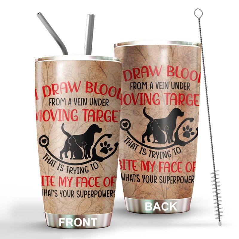 MEDROC Funny Veterinary Technician Gifts  Vet Med Tumbler Stainless Steel 20oz Straw Lid Vet Tech Appreciation Week Gift for Women Student Assistant Veterinarian Coffee Cups VM04