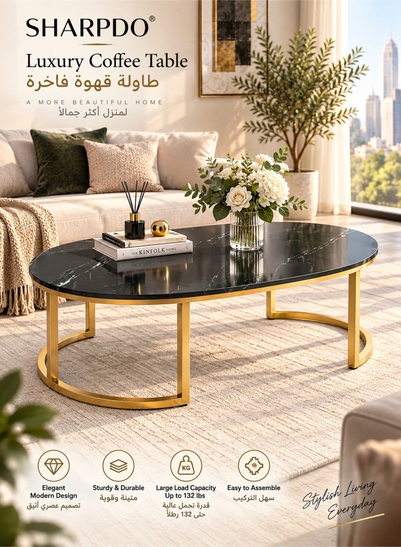 شاربدو طاولات قهوة فاخرة بتصميم عصري لغرفة المعيشة مع تخزين تصميم رخامي دائري طاولات جانبية خشبية من باجاس للأثاث المنزلي 100*50*45 سم - Image 1