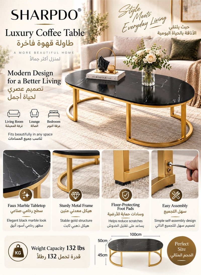 شاربدو طاولات قهوة فاخرة بتصميم عصري لغرفة المعيشة مع تخزين تصميم رخامي دائري طاولات جانبية خشبية من باجاس للأثاث المنزلي 100*50*45 سم - Image 3