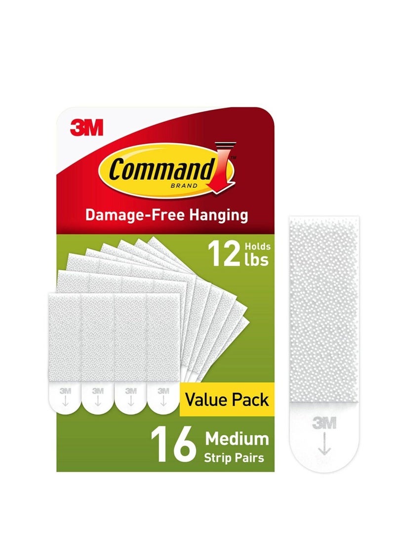 Command Command Medium Picture Hanging Strips, Damage Free Hanging Picture Hangers, No Tools Wall Hanging Strips for Living Spaces, 16 White Adhesive Strip Pairs(32 Command Strips) - Image 1