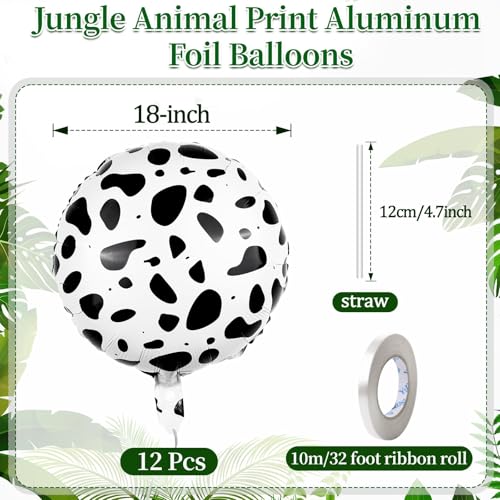 HSLCGF 12 Pcs 18 inch Cow Print Aluminum Foil Balloons Jungle Animal Patterns Round Aluminium Foil Balloon Wildlife Print Balloons for Zoo Themed Jungle Safari Themed Birthday Decorations - Image 5