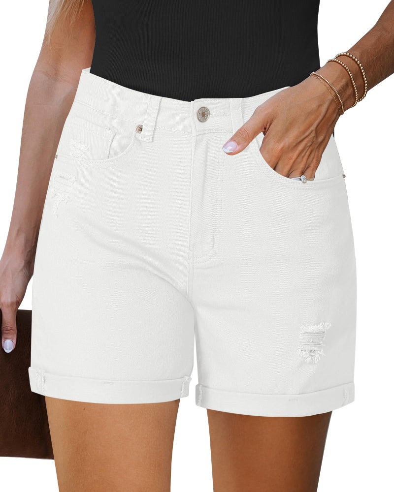 LookbookStore White Shorts for Woman Summer Outfits High Waisted Tummy Control Jean Short Denim High Rise Beach Brilliant White Medium - Image 1