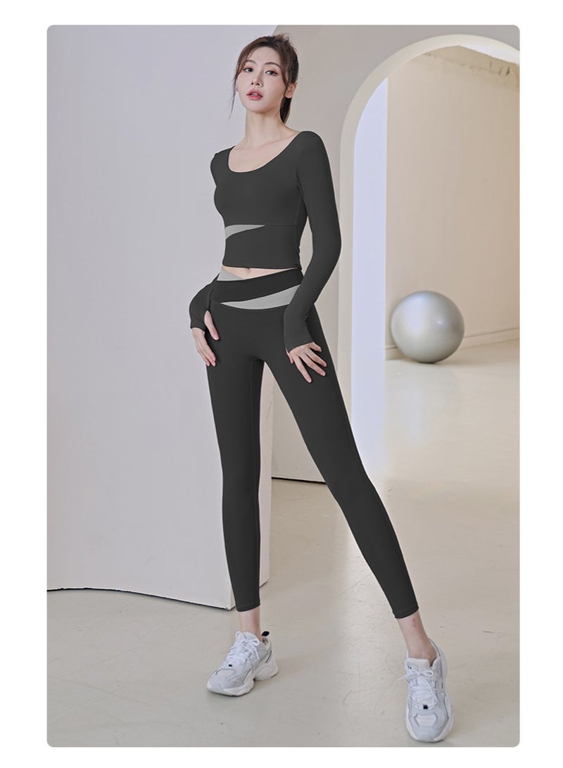 Color Matching Long-sleeved Yoga Suit  Nude Feeling Tight And Thin Sports Running Fitness Suit Women - Image 2