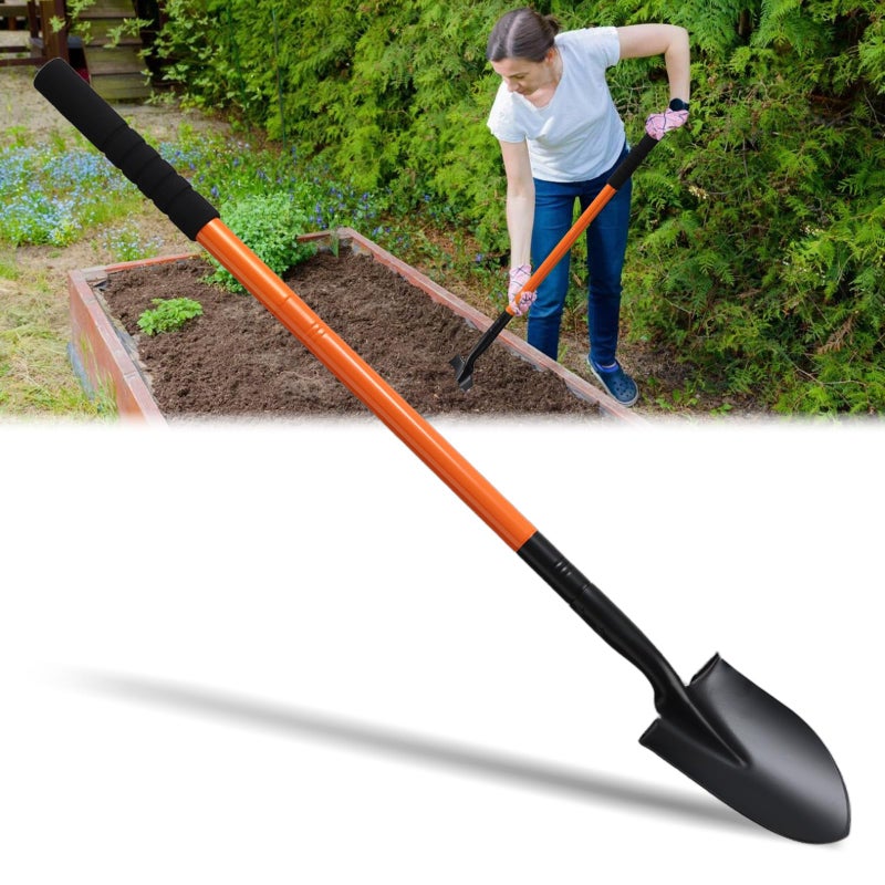 ABtool Small Shovels for Digging, Garden Spade Shovel Beach Shovels with 43.3in Handle,Heavy Duty Portable Metal Shovel for Gardening Camping Trenching Digging Landscaping,Off-Road Use, Orange - Image 1