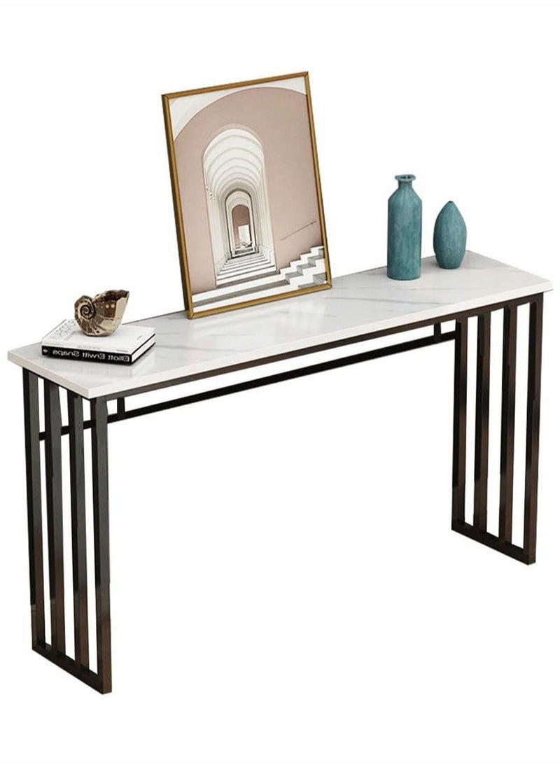 AGD - Entryway Console Table, Marble Design MDF Narrow Sofa Table for Hallway Living Room 100x30x80cm, White - Image 1