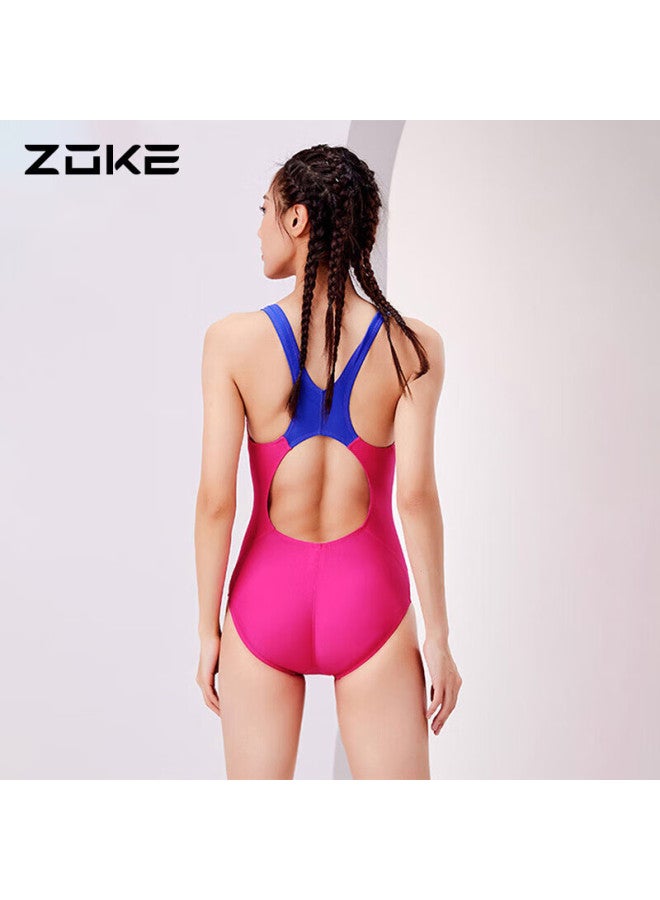 Zoke Women's One-piece Triangle Water Fitness Compeive Fashion Swimsuit 116601120b-5 Rose Red/sky Blue L - Image 3