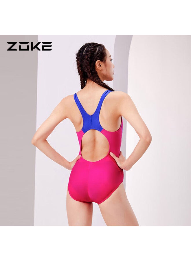 Zoke Women's One-piece Triangle Water Fitness Compeive Fashion Swimsuit 116601120b-5 Rose Red/sky Blue L - Image 1