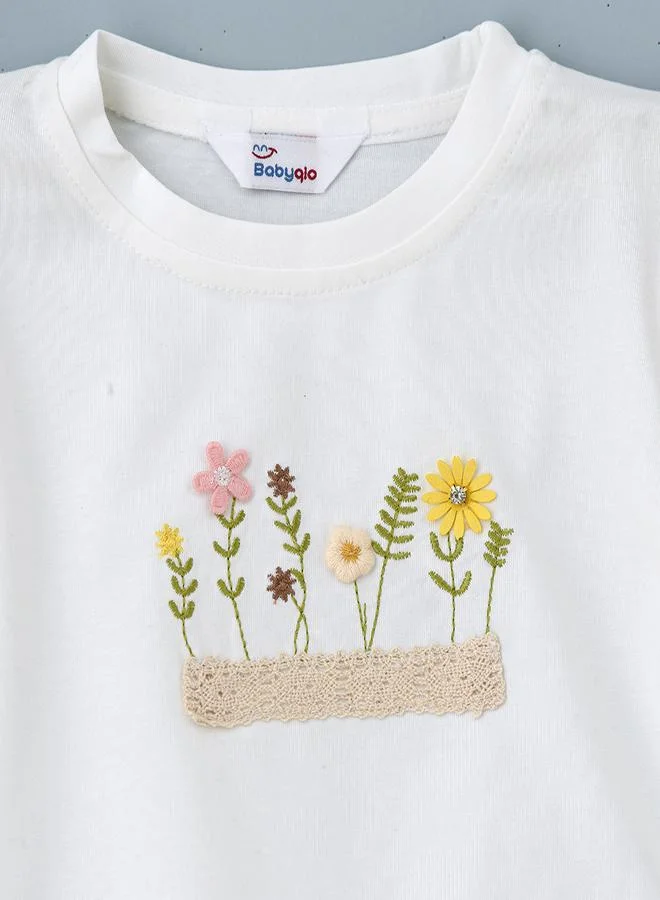 babyqlo Floral Puff Sleeve Top & Denim Set