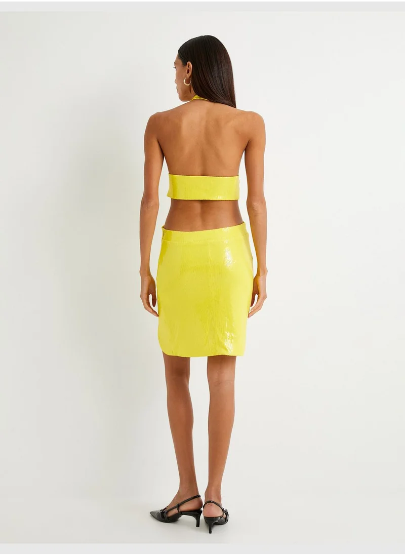 KOTON Sequined Cut Out Detail Mini Dress
