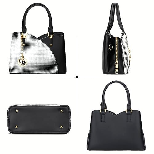 KKXIU Triple Compartments Purses and Handbags for Women Fashion Ladies Satchel Shoulder Top Handle Bag (1-Black) - Image 3