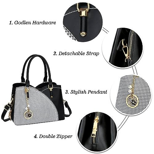 KKXIU Triple Compartments Purses and Handbags for Women Fashion Ladies Satchel Shoulder Top Handle Bag (1-Black) - Image 4