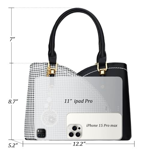 KKXIU Triple Compartments Purses and Handbags for Women Fashion Ladies Satchel Shoulder Top Handle Bag (1-Black) - Image 5