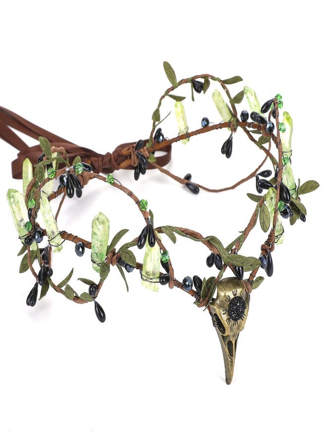 MOSTORY Raw Quartz Elf Crown - Green Fairy Headpiece with Crystals Gothic Floral Circlet Elven Crown for Witch Aesthetic Renaissance Accessory Women Renfaire Halloween Woodland Cosplay - Image 1