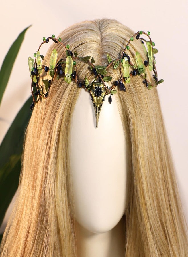 MOSTORY Raw Quartz Elf Crown - Green Fairy Headpiece with Crystals Gothic Floral Circlet Elven Crown for Witch Aesthetic Renaissance Accessory Women Renfaire Halloween Woodland Cosplay - Image 2