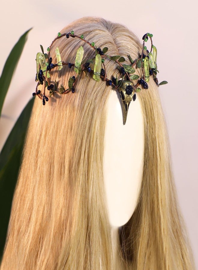MOSTORY Raw Quartz Elf Crown - Green Fairy Headpiece with Crystals Gothic Floral Circlet Elven Crown for Witch Aesthetic Renaissance Accessory Women Renfaire Halloween Woodland Cosplay - Image 3