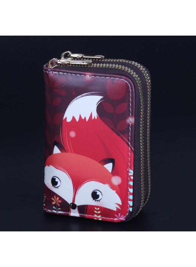 xozgdovg Double Zip Card Holder Womens Cute Large Capacity Drivers License Card Sleeve Coin Purse Anime Printing Multi-Card Slot Fox [28 cards]] 