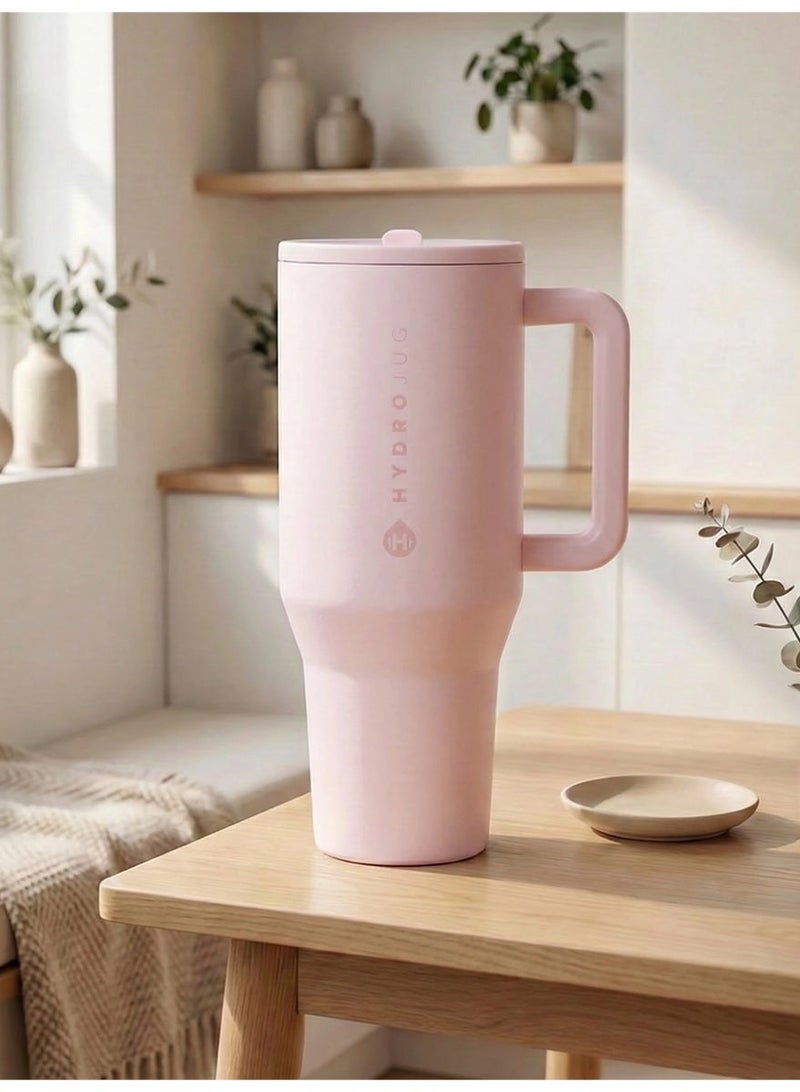 HydroJug Traveler - 32oz Water Bottle with Handle & Flip Straw - Cup Holder Friendly, Leak-Resistant, Reusable Insulated Stainless Steel with Rubber Base - Gift for Women & Men, Pink Sand - Image 2