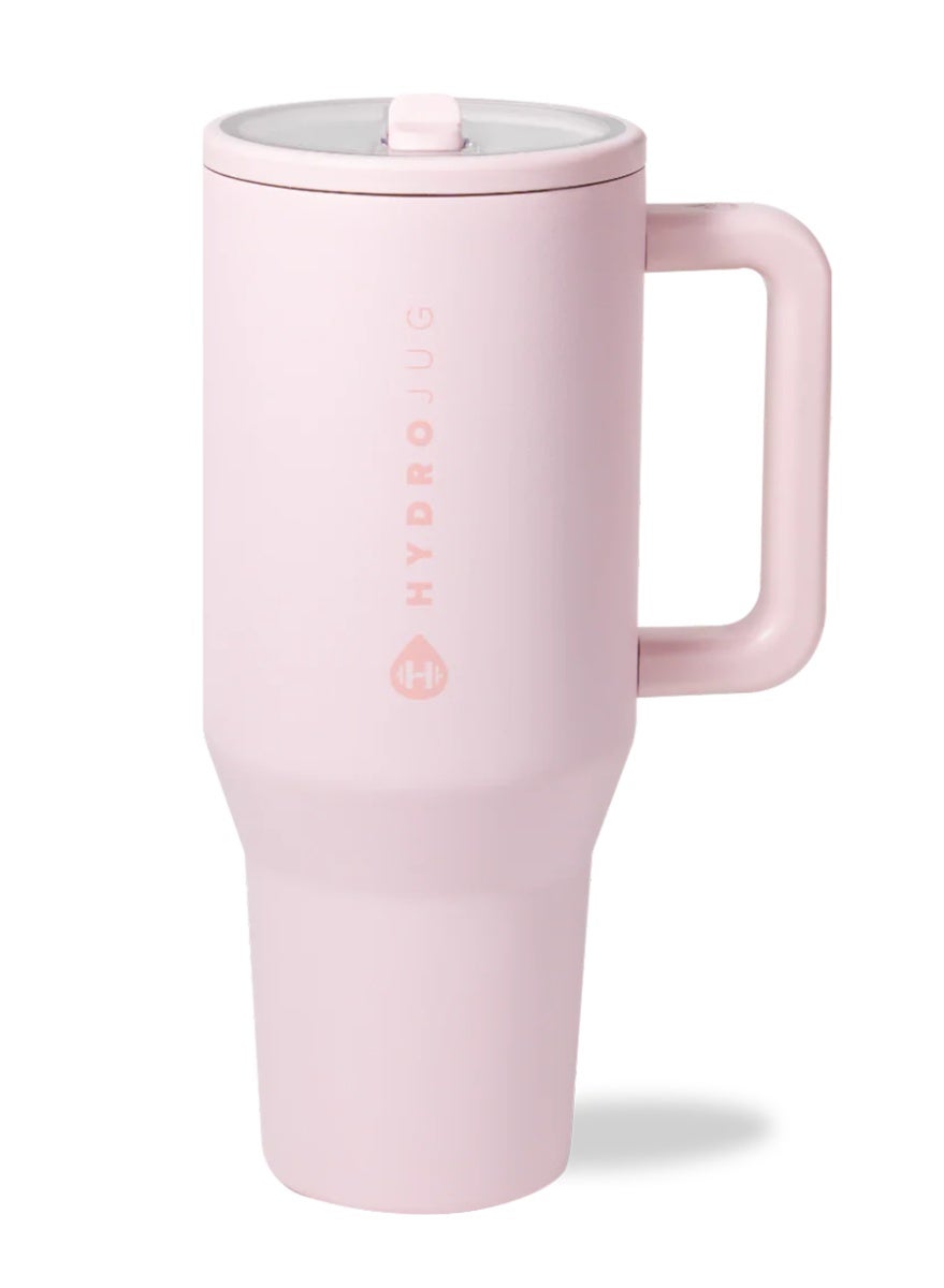 HydroJug Traveler - 32oz Water Bottle with Handle & Flip Straw - Cup Holder Friendly, Leak-Resistant, Reusable Insulated Stainless Steel with Rubber Base - Gift for Women & Men, Pink Sand