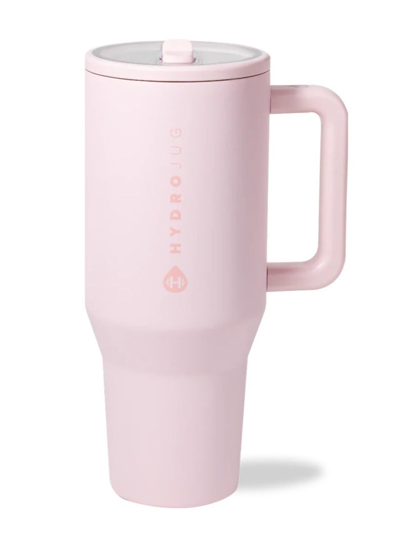 HydroJug Traveler - 32oz Water Bottle with Handle & Flip Straw - Cup Holder Friendly, Leak-Resistant, Reusable Insulated Stainless Steel with Rubber Base - Gift for Women & Men, Pink Sand - Image 1