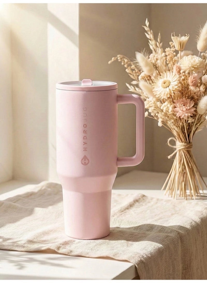 HydroJug Traveler - 32oz Water Bottle with Handle & Flip Straw - Cup Holder Friendly, Leak-Resistant, Reusable Insulated Stainless Steel with Rubber Base - Gift for Women & Men, Pink Sand - Image 3