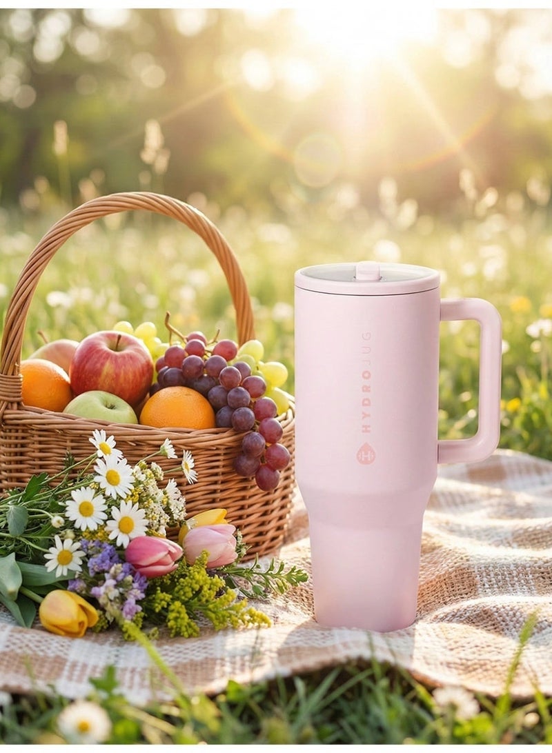 HydroJug Traveler - 32oz Water Bottle with Handle & Flip Straw - Cup Holder Friendly, Leak-Resistant, Reusable Insulated Stainless Steel with Rubber Base - Gift for Women & Men, Pink Sand - Image 5