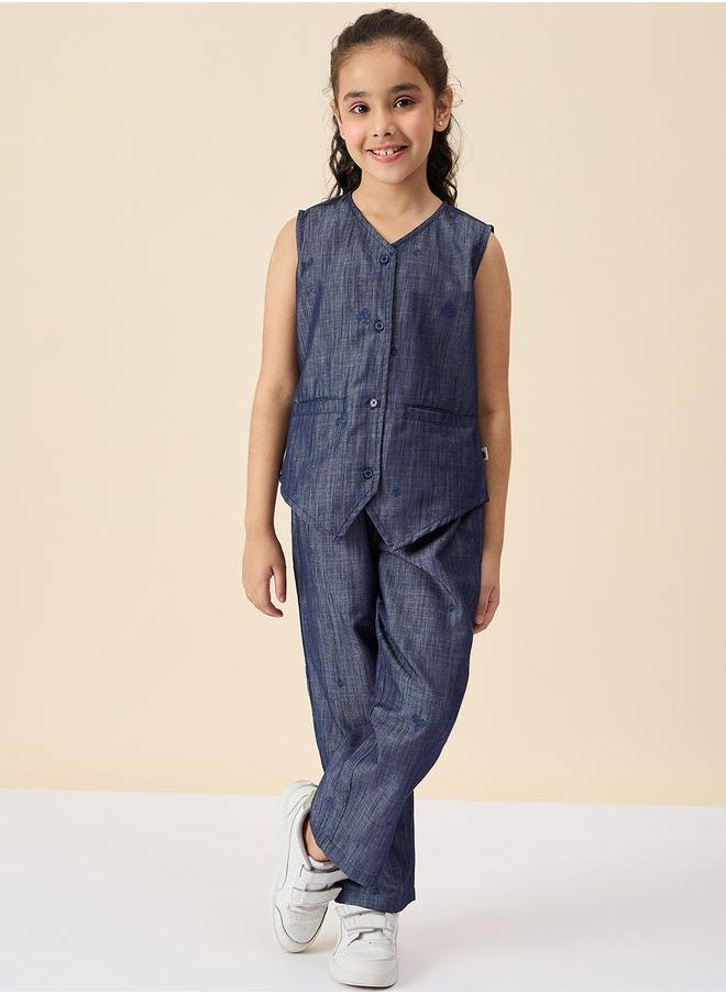 Stylo Bug Embroidery V-Neck Sleeveless Top and Pants Set by Styli  - Image 1